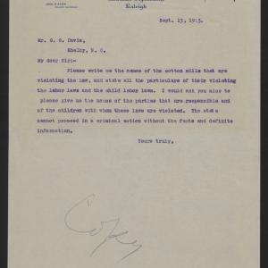Letter from Craig to Davis, September 13, 1913