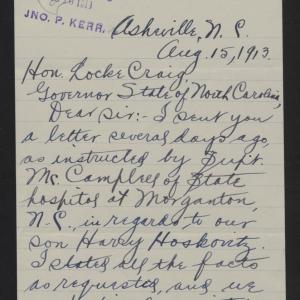 Letter from Hoskovitz to Craig, August 15, 1913, page 1