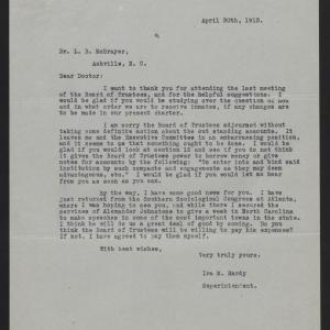 Letter from Hardy to McBrayer, April 30, 1913