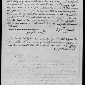 Affidavit of July Ann Chappel in support of a Pension Claim for Peter and Margaret Kinder, 24 November 1845