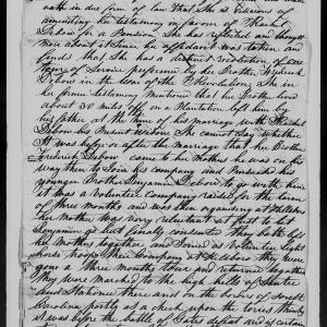 Affidavit of Sarah Thompson in support of a Pension Claim for Rachel Debow, 13 October 1837,  page 1
