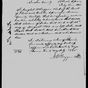 Proof of Death for Huldah Hill, circa July 1845