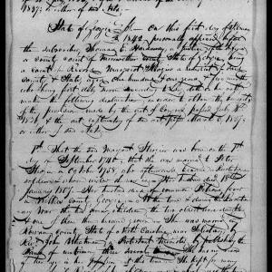 Application for a Widow's Pension from Margaret Strozier, 1 February 1842, page 1