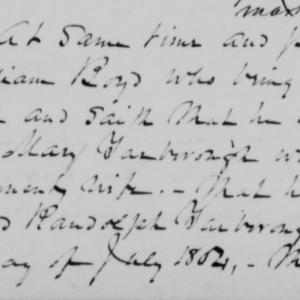 Affidavit of William Boyd in support of a Pension Claim for Mary Yarborough, 8 July 1839, page 1