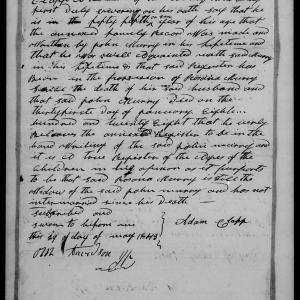 Affidavit of Adam Clapp in support of a Pension Claim for Rosana Murray, 29 May 1843