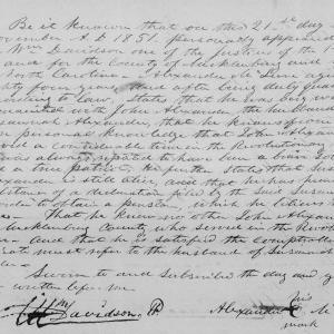 Affidavit of Alexander McLane in support of a Pension Claim for Susana Alexander, 21 November 1851