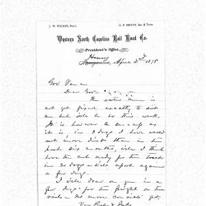Letter from James W. Wilson to Zebulon B. Vance, 2 April 1878