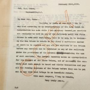 Letter from Bickett to Jones, February 23, 1918