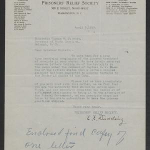 Letter from Dudding to Bickett, April 9, 1919