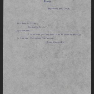 Letter from Craig to Wilson, September 5, 1913