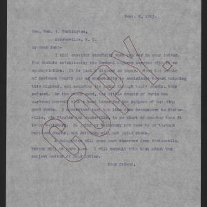 Letter from Craig to Turlington, September 8, 1913