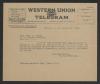 Telegram from Santford Martin to Thomas D. Warren, August 22, 1919