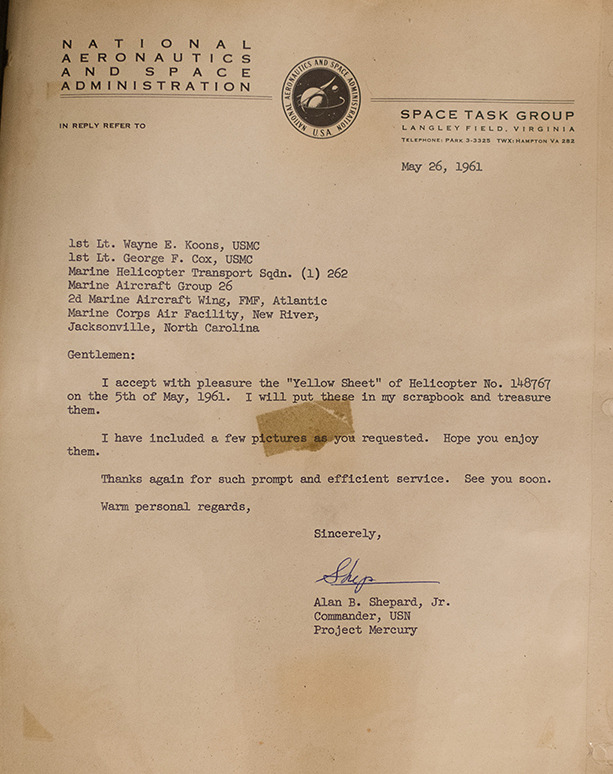 Letter from Alan Shepard to Wayne Koons and George Cox, 26 May 1961