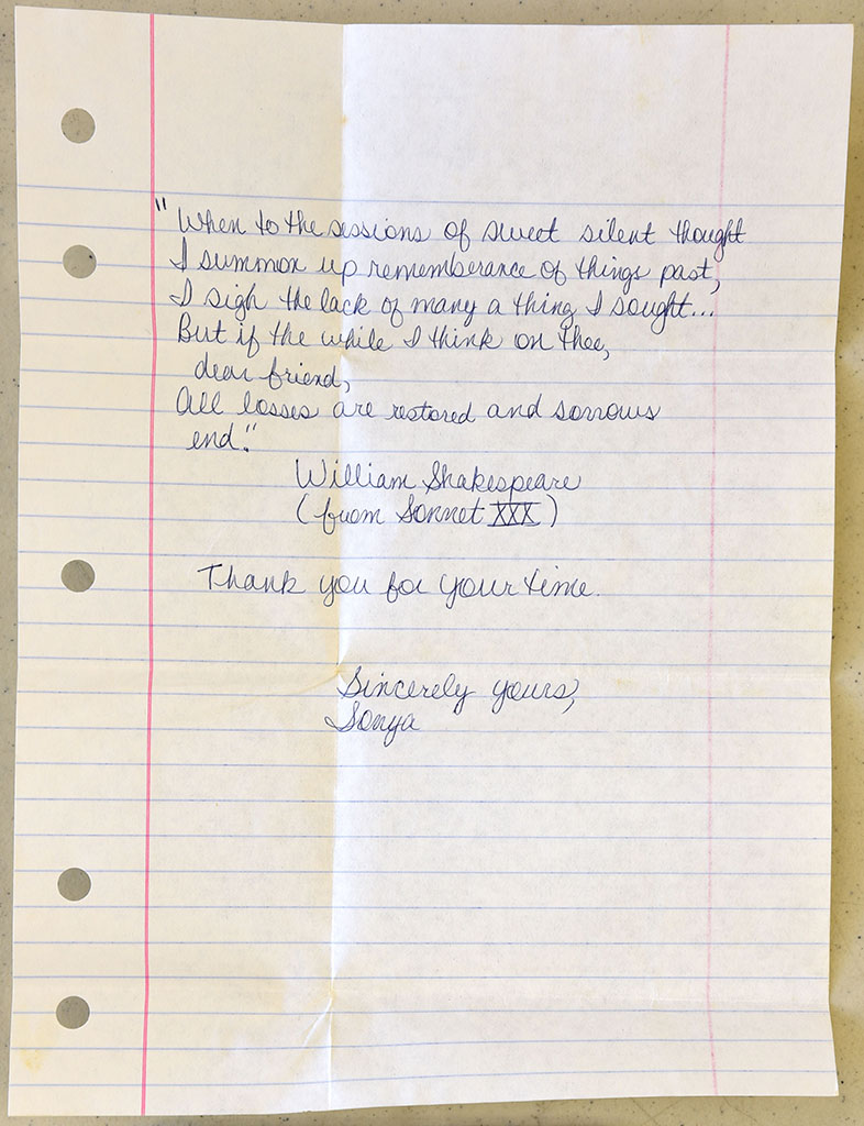 Condolence letter to Smith family