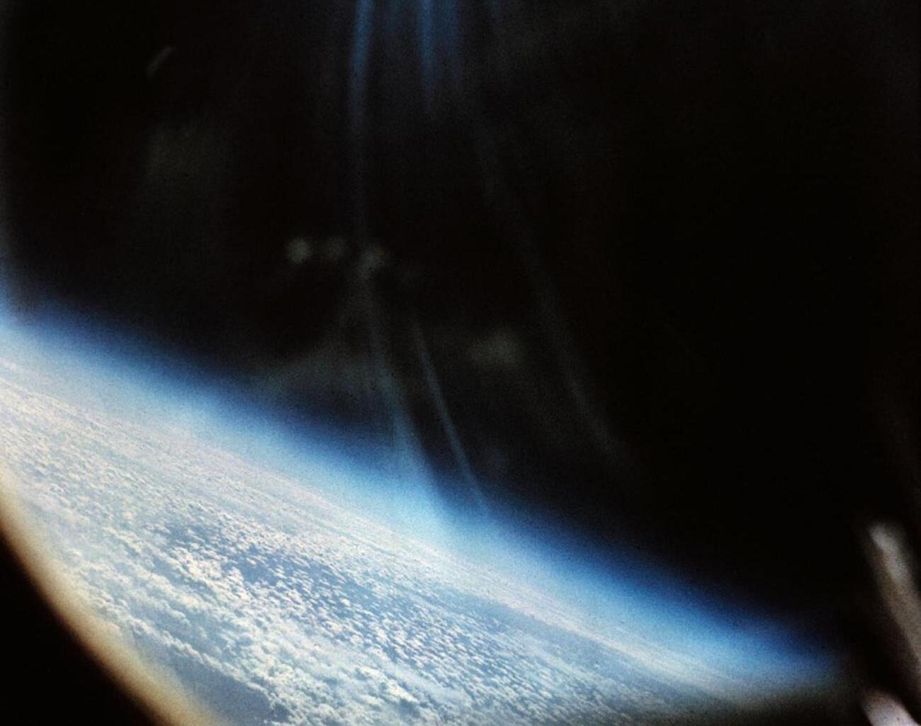 a view of Earth from space, as seen in the Mercury-Redstone 2 capsule