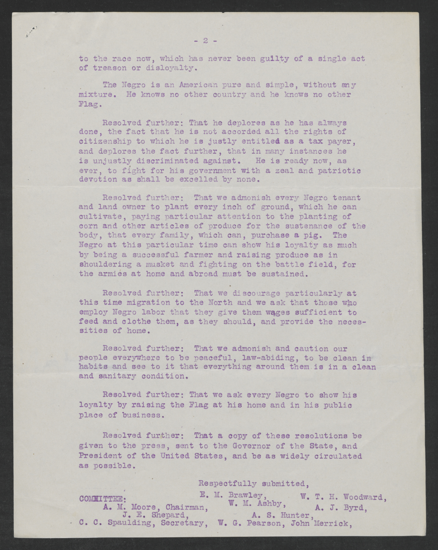 Letter from Black Citizens of Durham to Gov. Bickett, April 9, 1917, Page 2