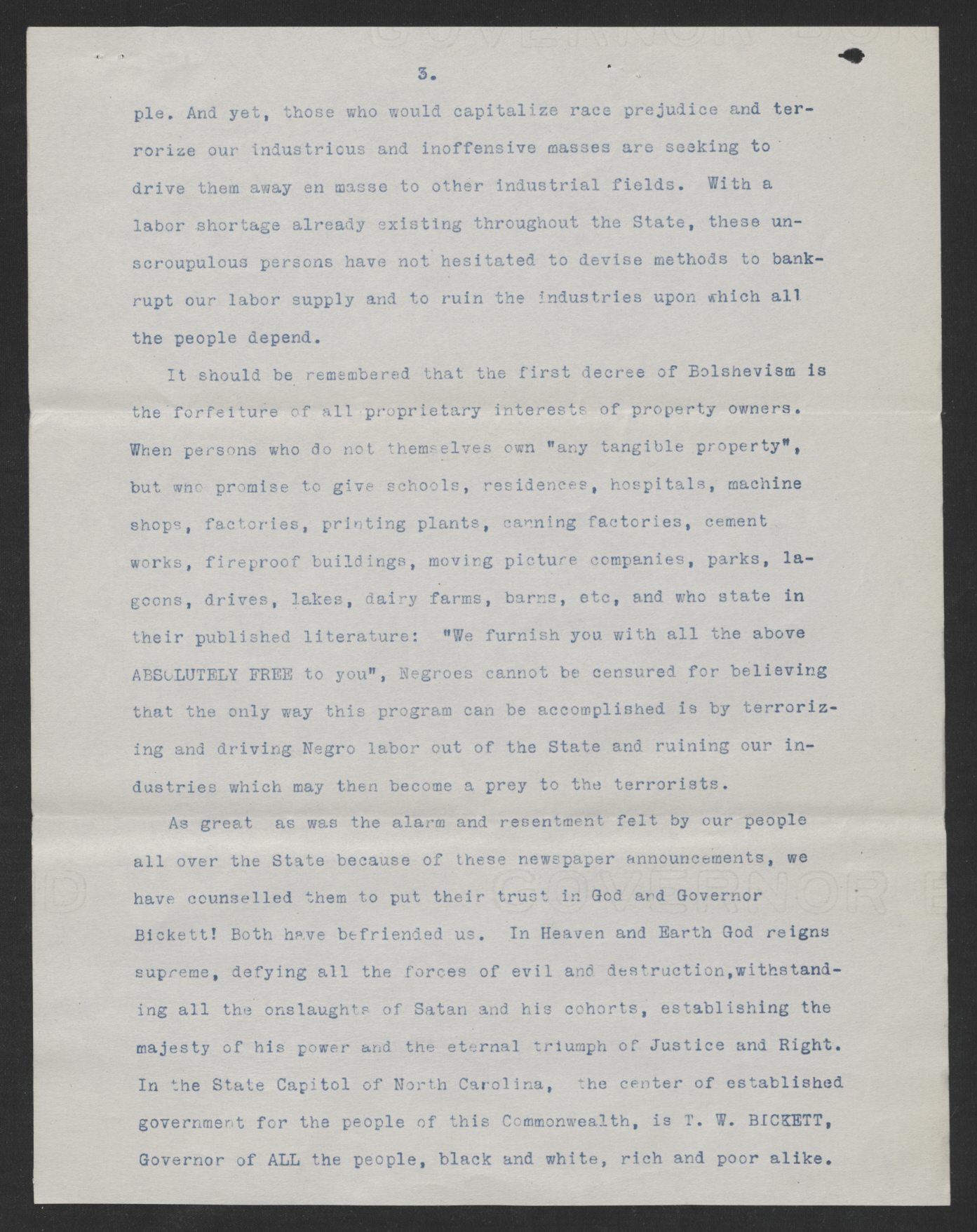 A Memorial of Thanks to Governor T. W. Bickett from the Citizens of Lexington, N.C., ca. July 1919, page 3
