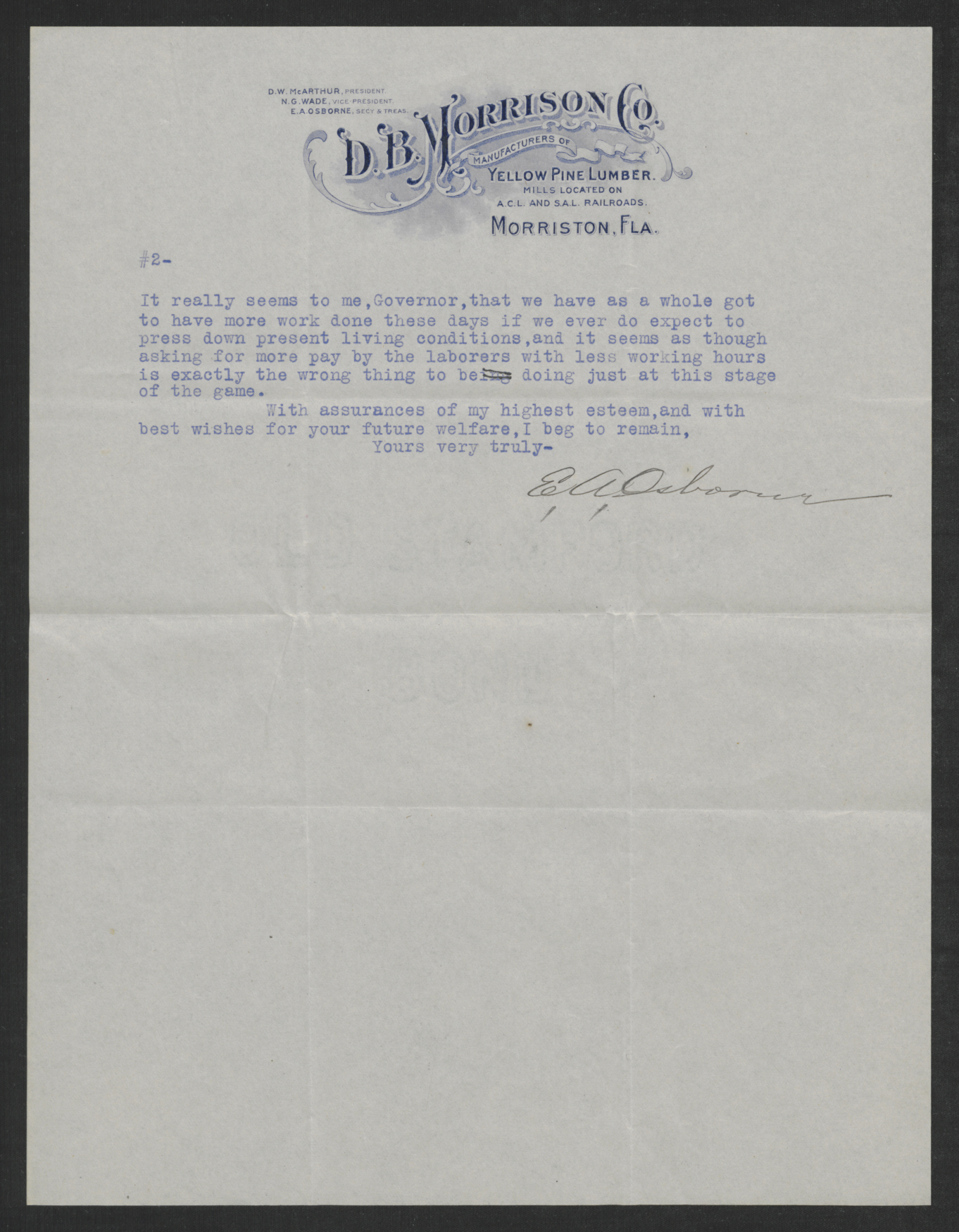Letter from Eli A. Osborne to Gov. Thomas W. Bickett, August 4, 1919, page 2