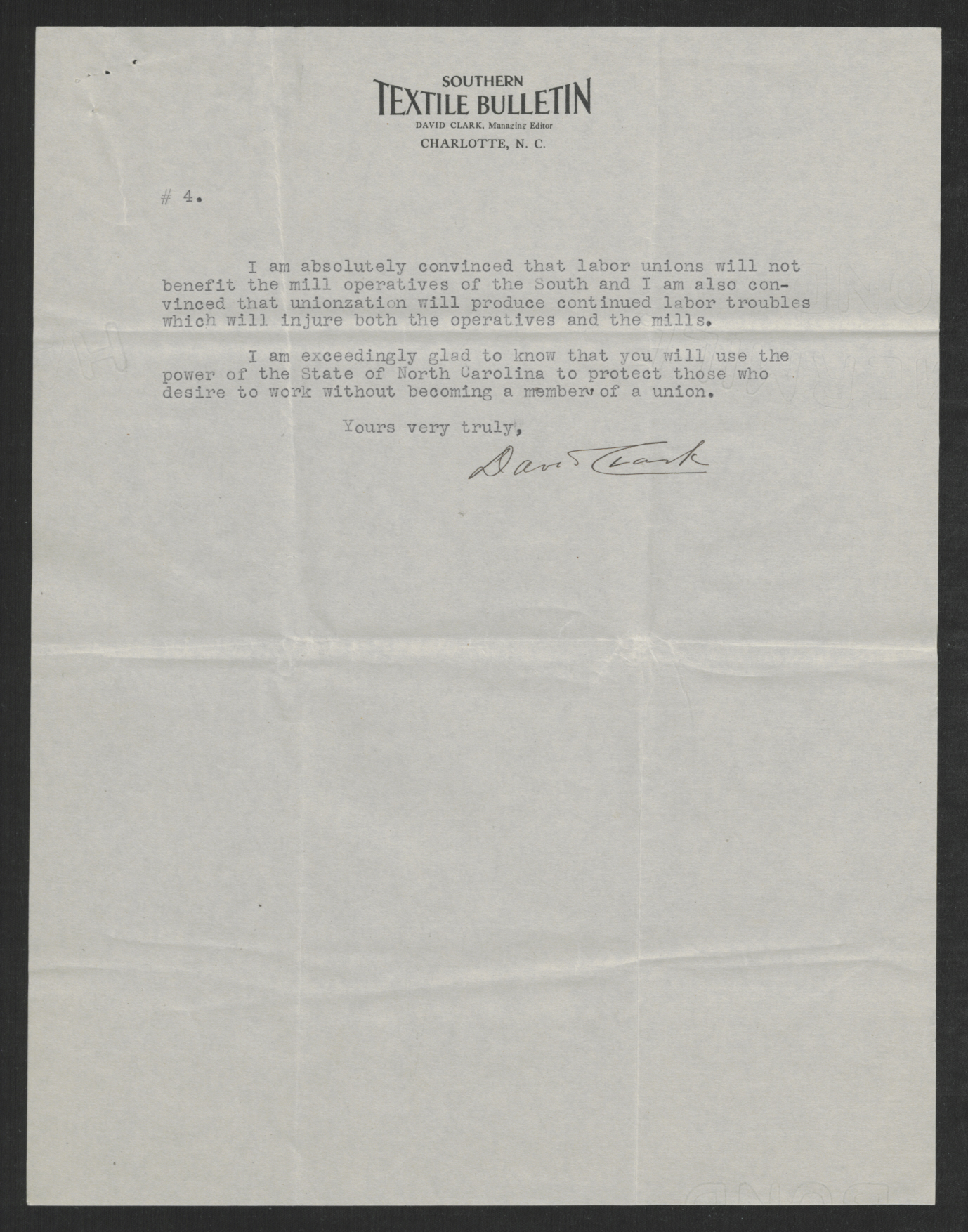 Letter from David Clark to Thomas W. Bickett, June 20, 1919, page 4