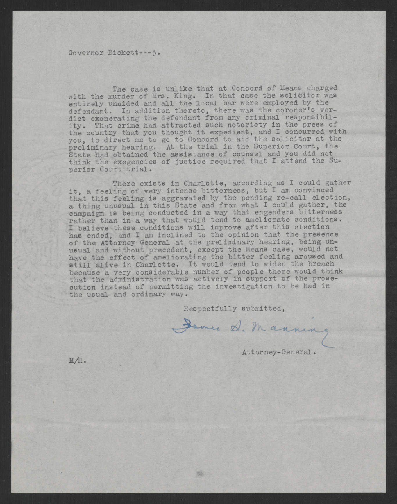 Letter from James S. Manning to Thomas W. Bickett, October 16, 1919, page 3