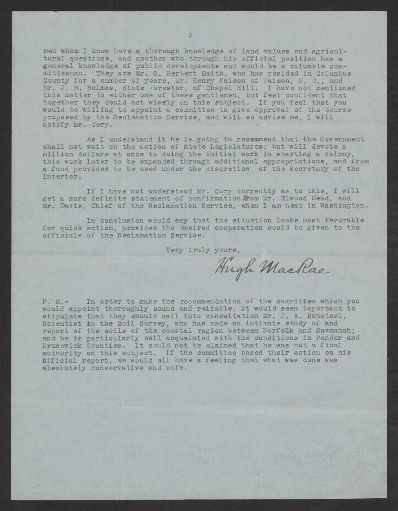 Letter from Hugh MacRae to Thomas W. Bickett, December 12, 1918, page 2