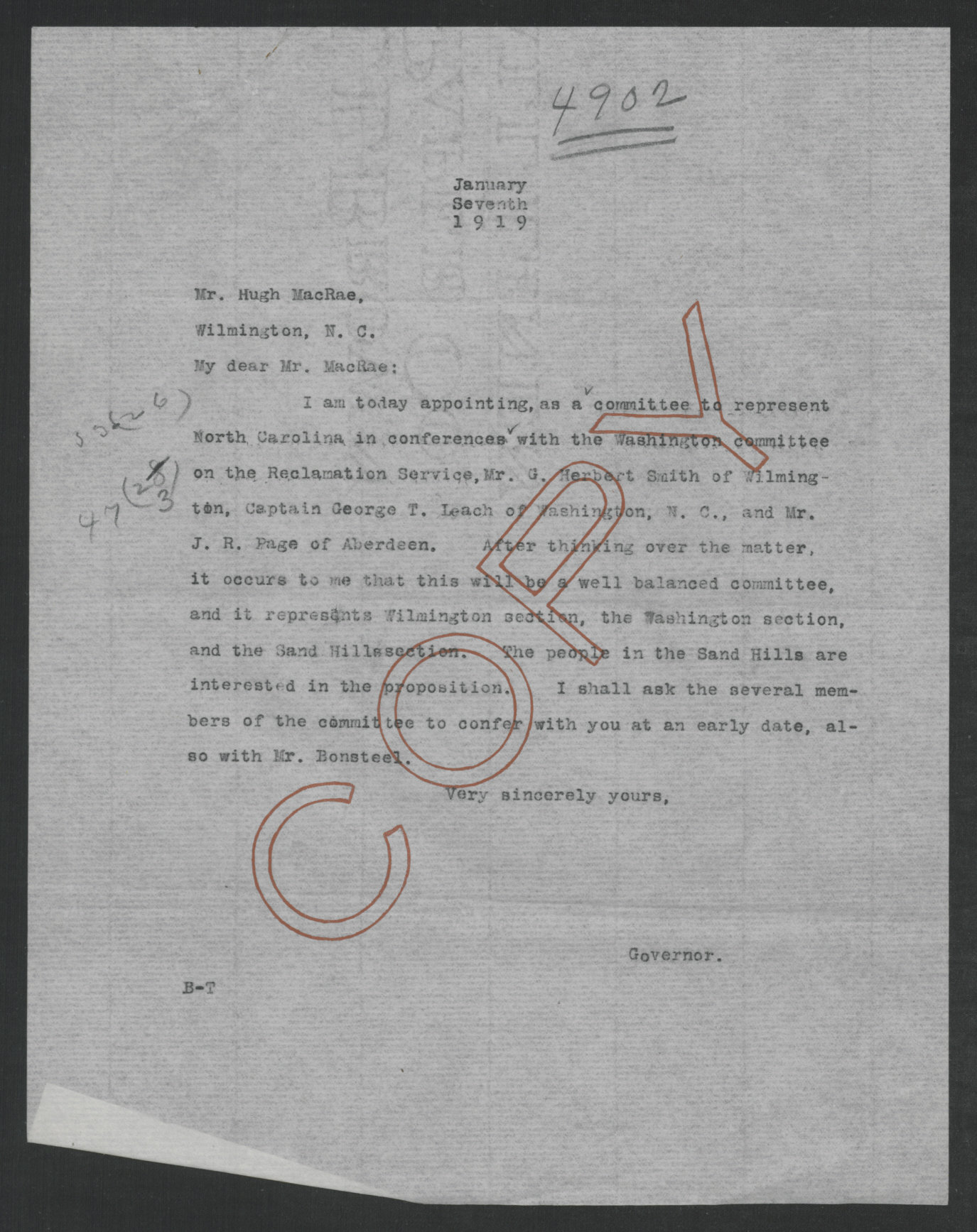 Letter from Thomas W. Bickett to Hugh MacRae, January 7, 1919