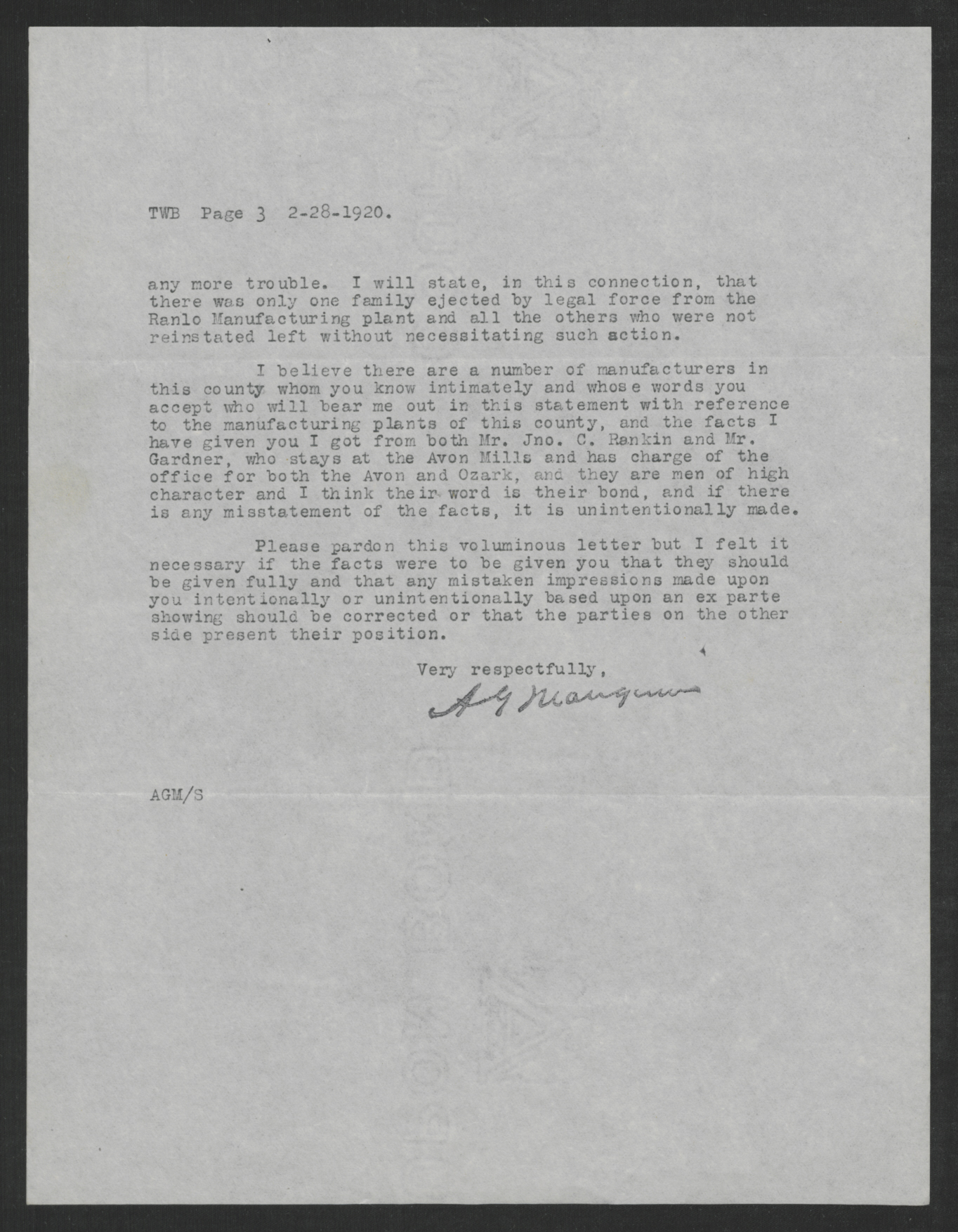 Letter from Addison G. Mangum to Thomas W. Bickett, February 28, 1920, page 3