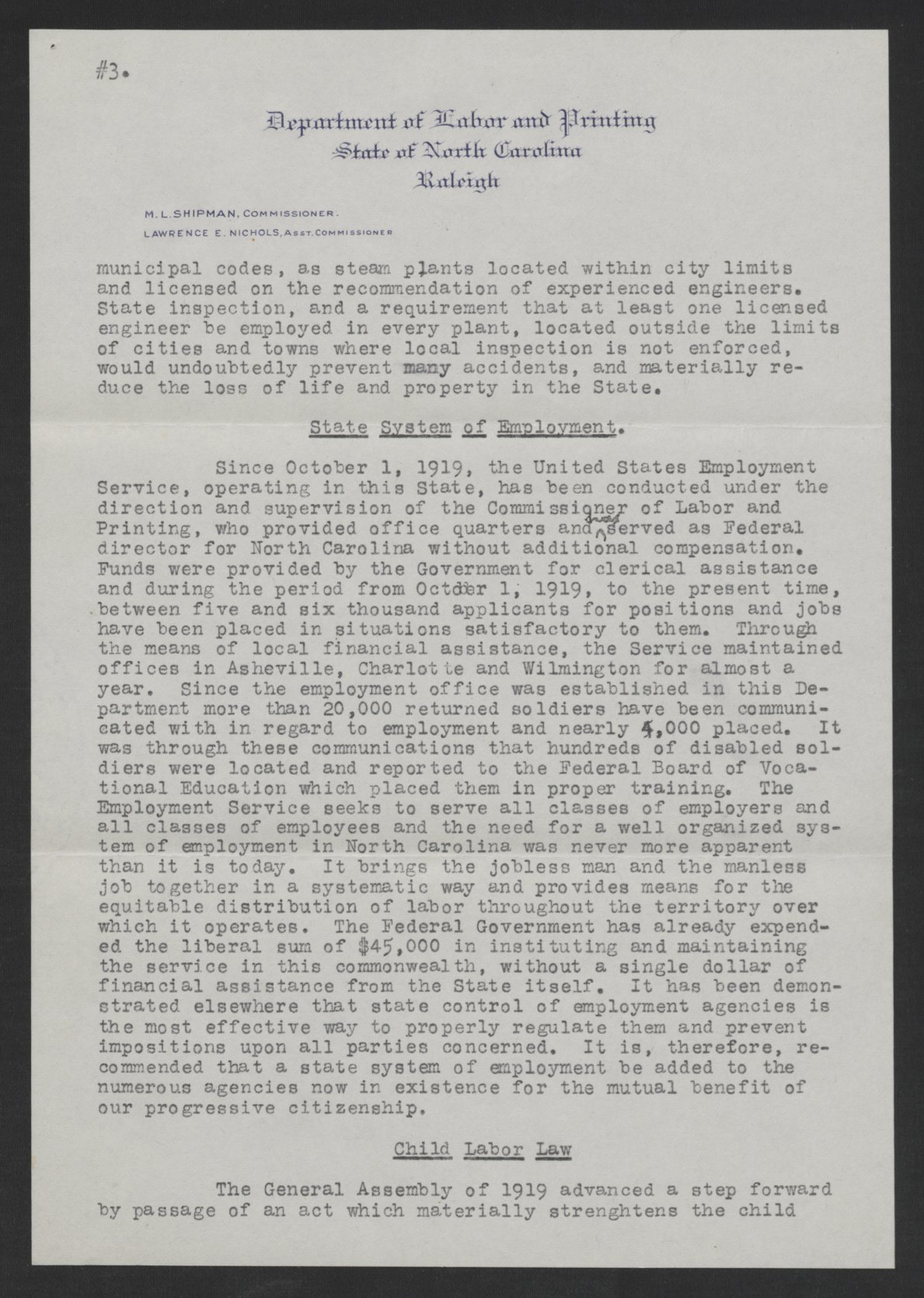 Letter from Mitchell L. Shipman to Thomas W. Bickett, December 15, 1920, page 3
