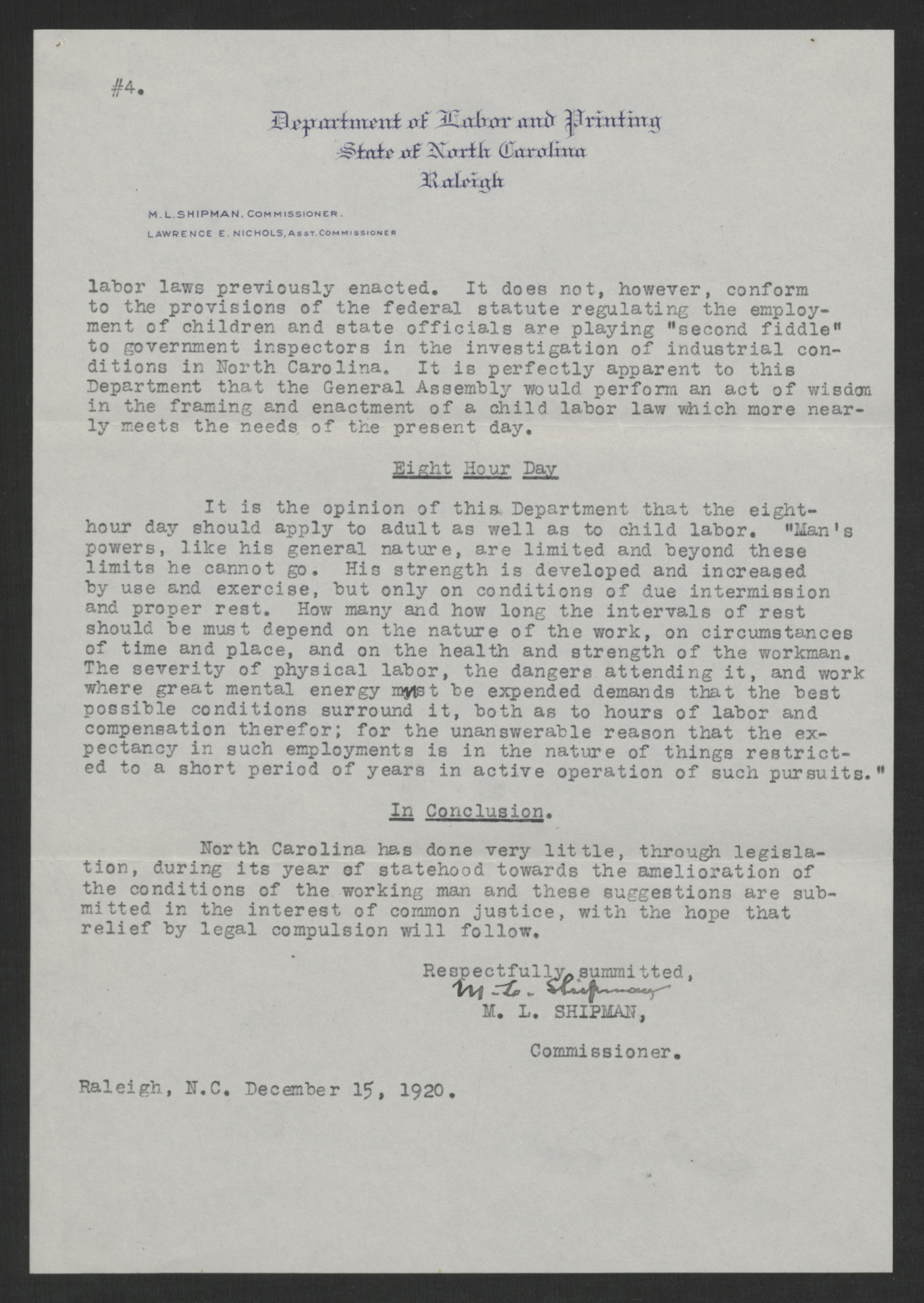 Letter from Mitchell L. Shipman to Thomas W. Bickett, December 15, 1920, page 4