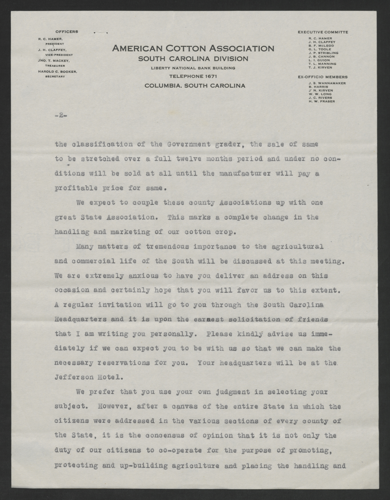 Letter from John S. Wannamaker to Thomas W. Bickett, August 11, 1920, page 2