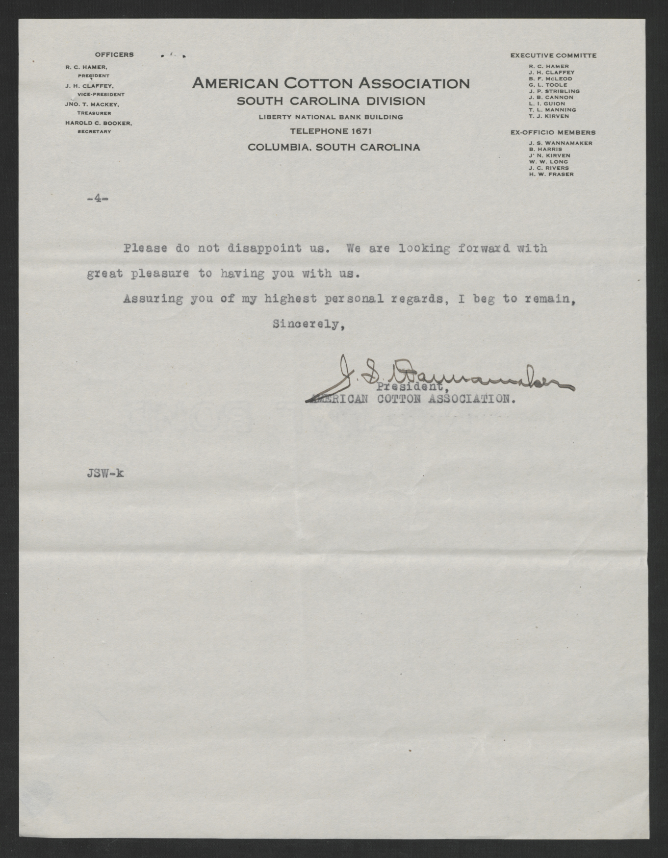 Letter from John S. Wannamaker to Thomas W. Bickett, August 11, 1920, page 4