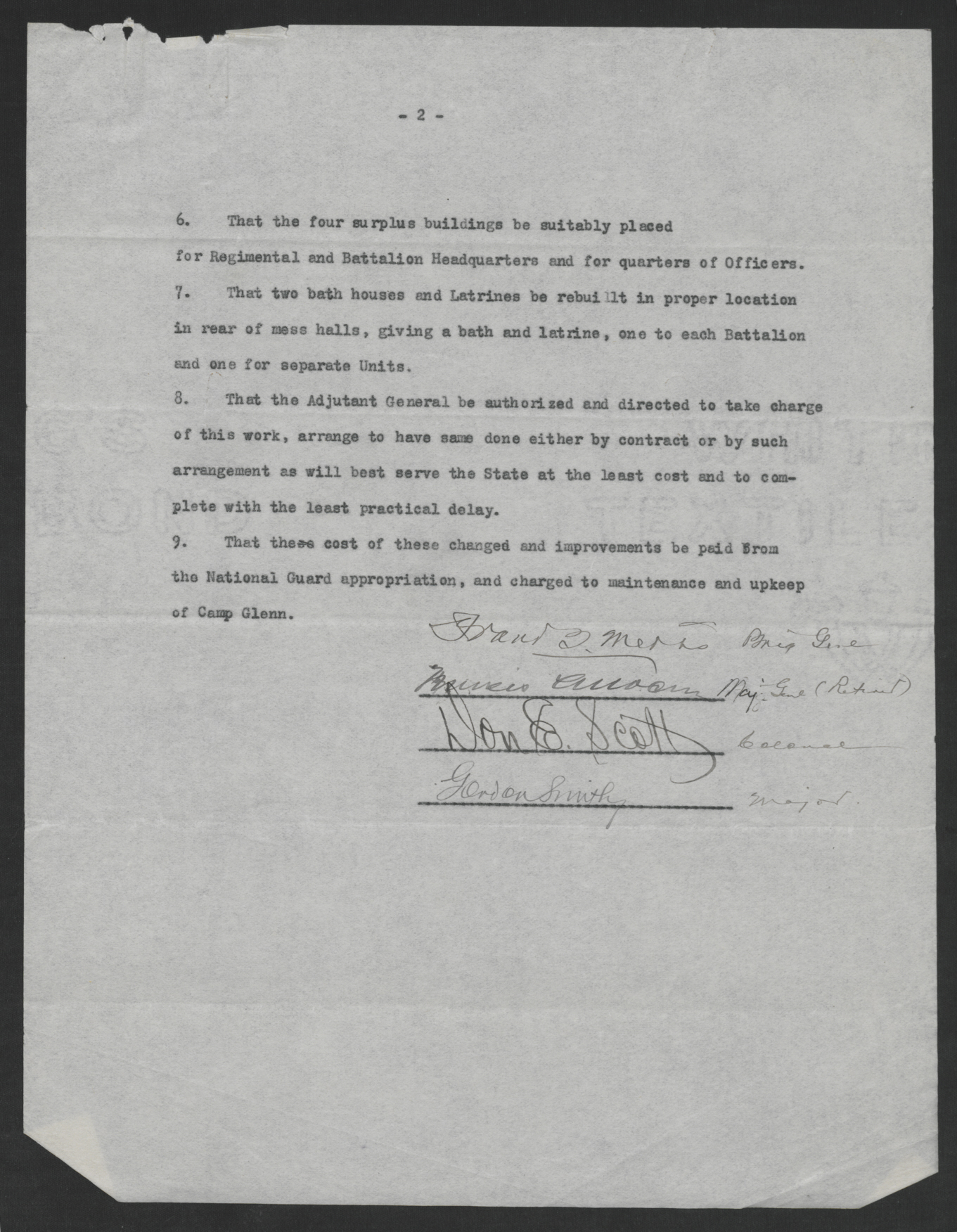 Examination of Camp Glenn by Board of Officers, Circa September 1920, page 2