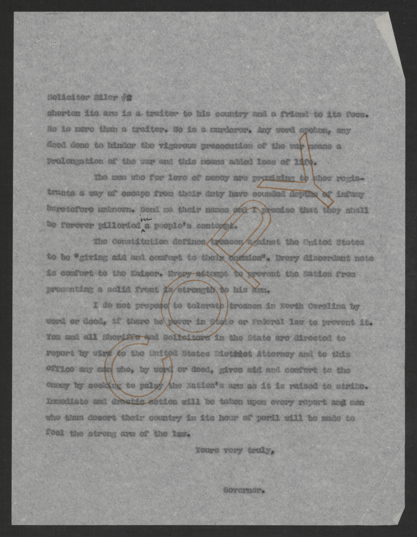 Letter from Thomas W. Bickett to Walter D. Siler and Leon T. Lane, August 4, 1917, page 2