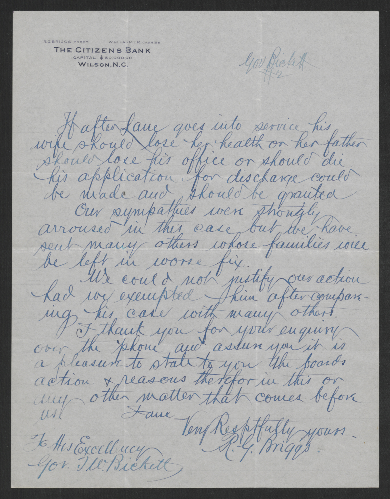 Letter from Roscoe G. Briggs to Thomas W. Bickett, September 20, 1917, page 2