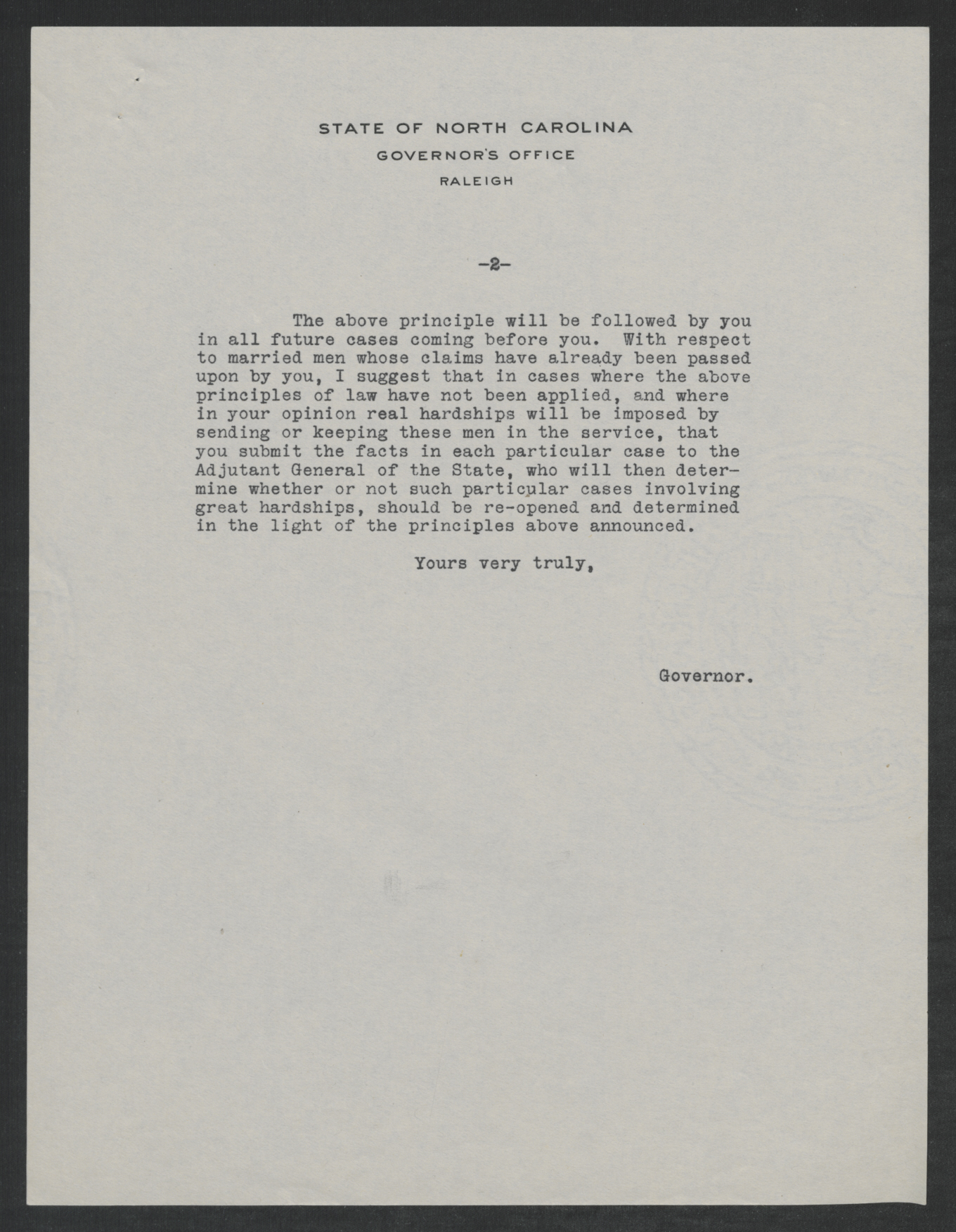 Letter from Thomas W. Bickett to All Local Exemption Boards in North Carolina, October 8, 1917, page 2