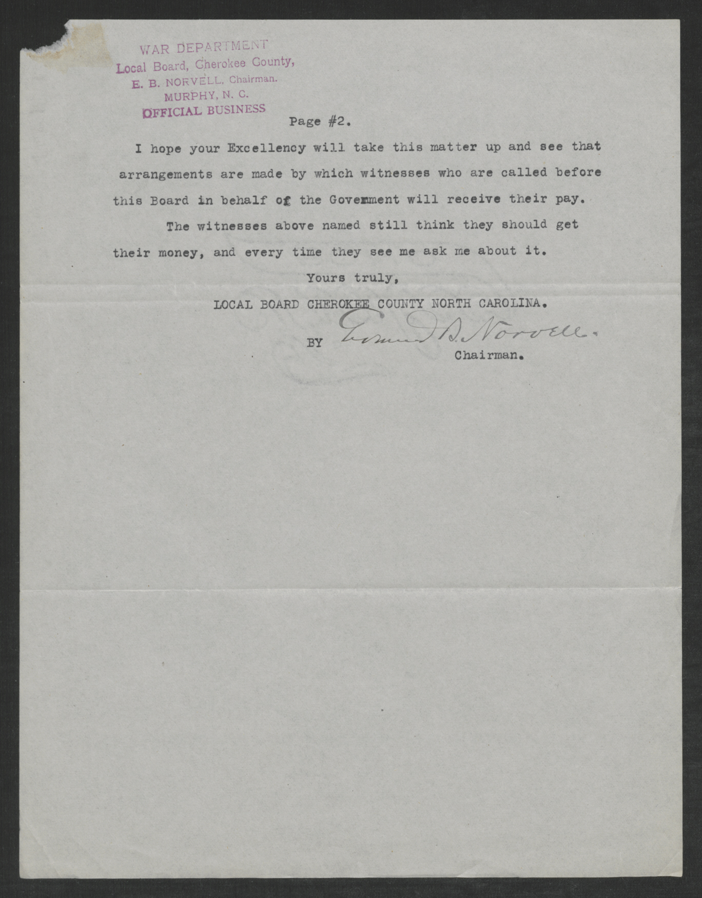 Letter from Edmund B. Norvell to Thomas W. Bickett, November 6, 1917, page 2