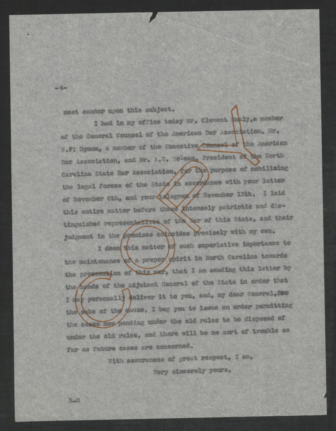 Letter from Thomas W. Bickett to Enoch H. Crowder, November 15, 1917, page 4
