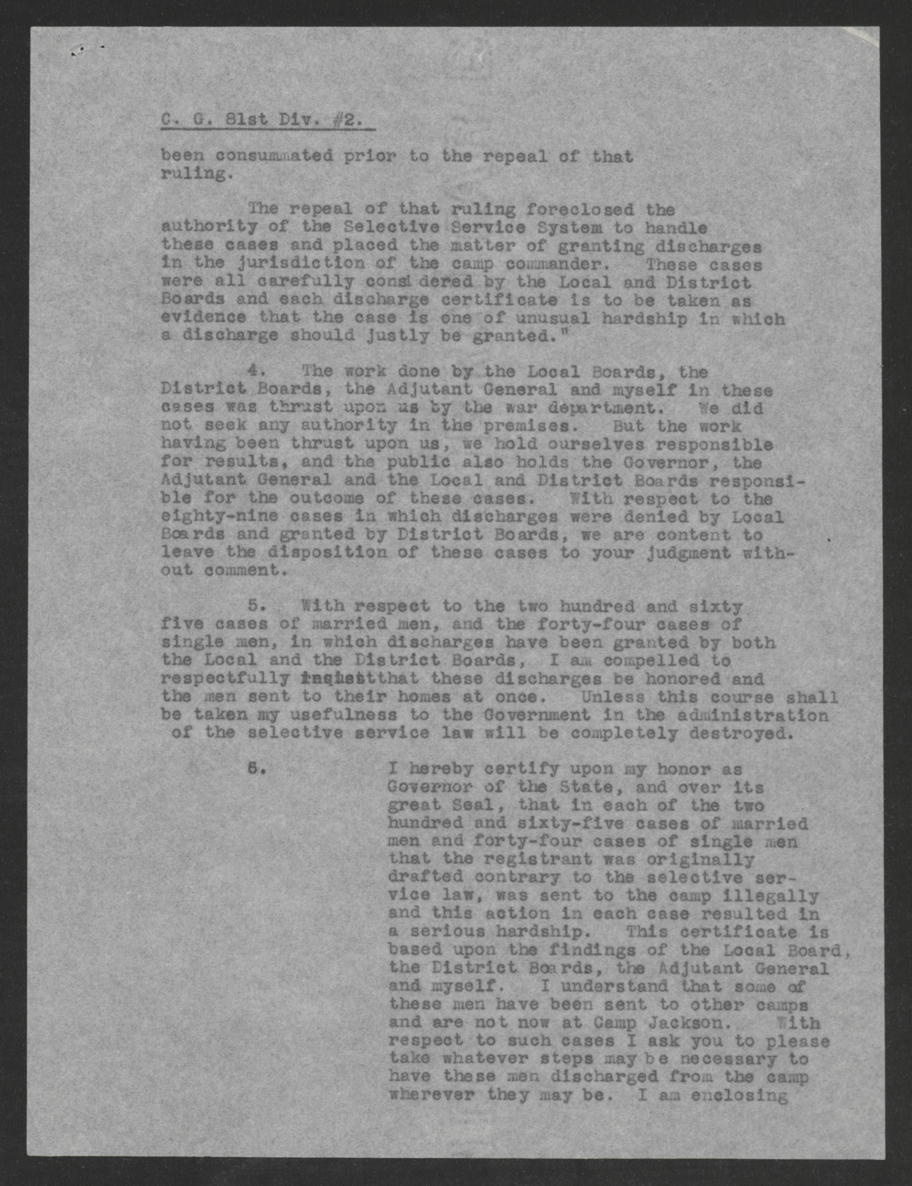 Letter from Thomas W. Bickett to the Commanding General of the 81st Division, January 7, 1918, page 2