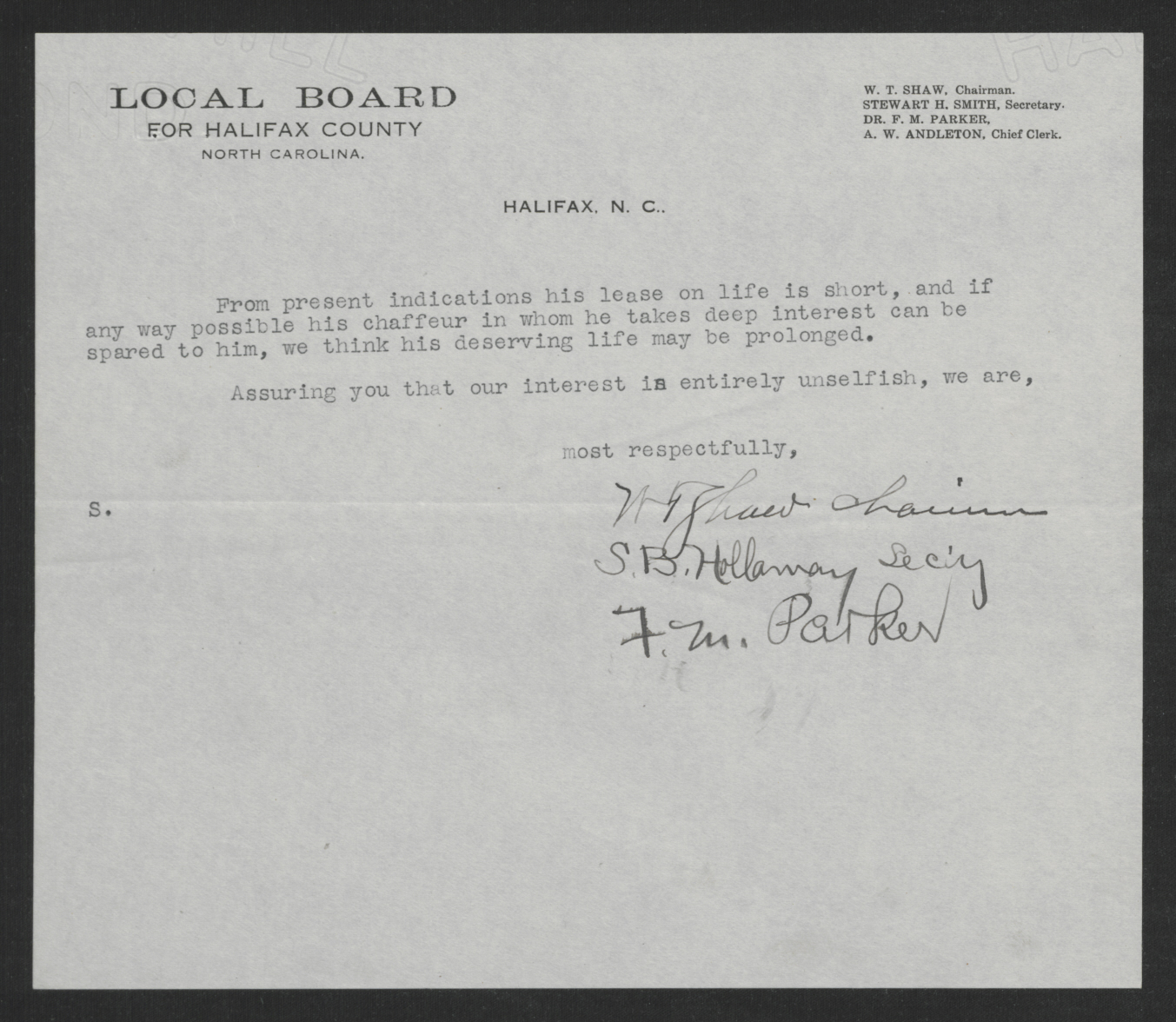 Letter from the Halifax County Exemption Board to Thomas W. Bickett, February 14, 1918, page 2