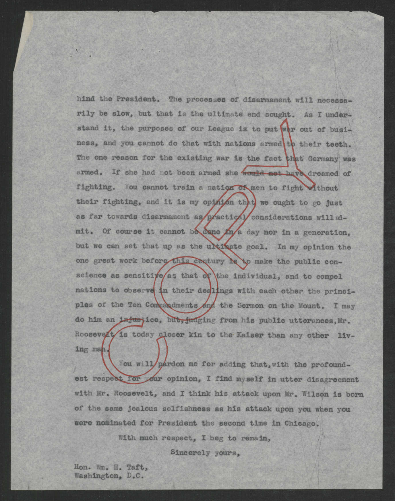 Letter from Thomas W. Bickett to William H. Taft, November 2, 1918, page 2
