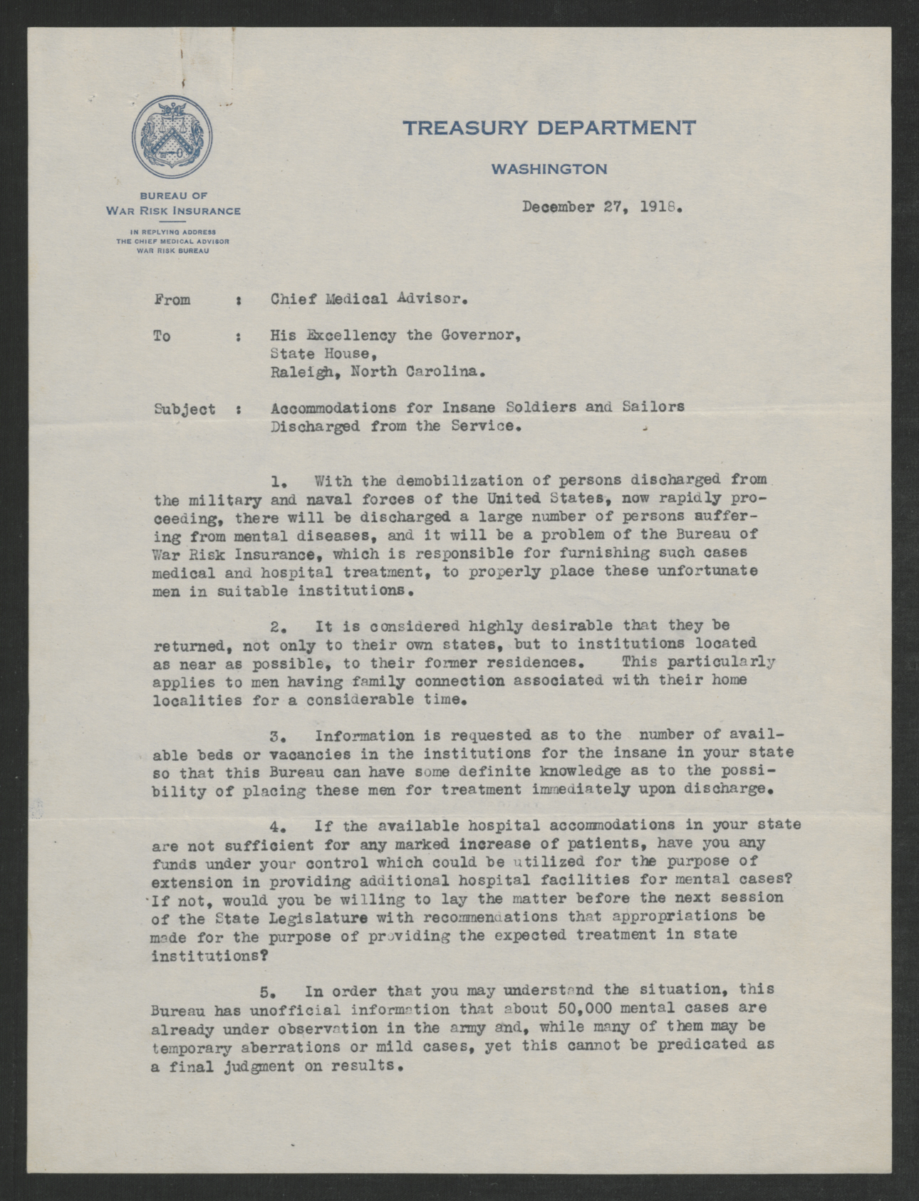 Letter from Charles E. Banks to Thomas W. Bickett, December 27, 1918, page 1