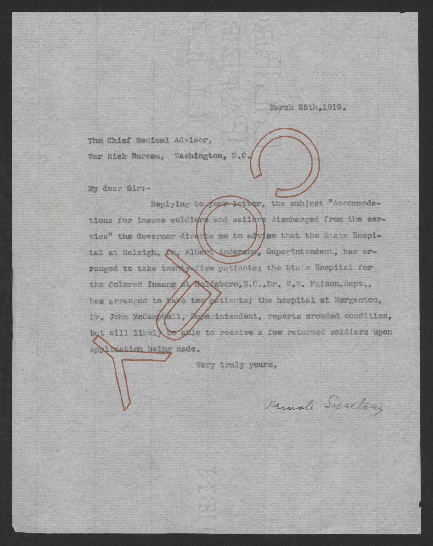 Letter from Santford Martin to Charles E. Banks, March 25, 1919