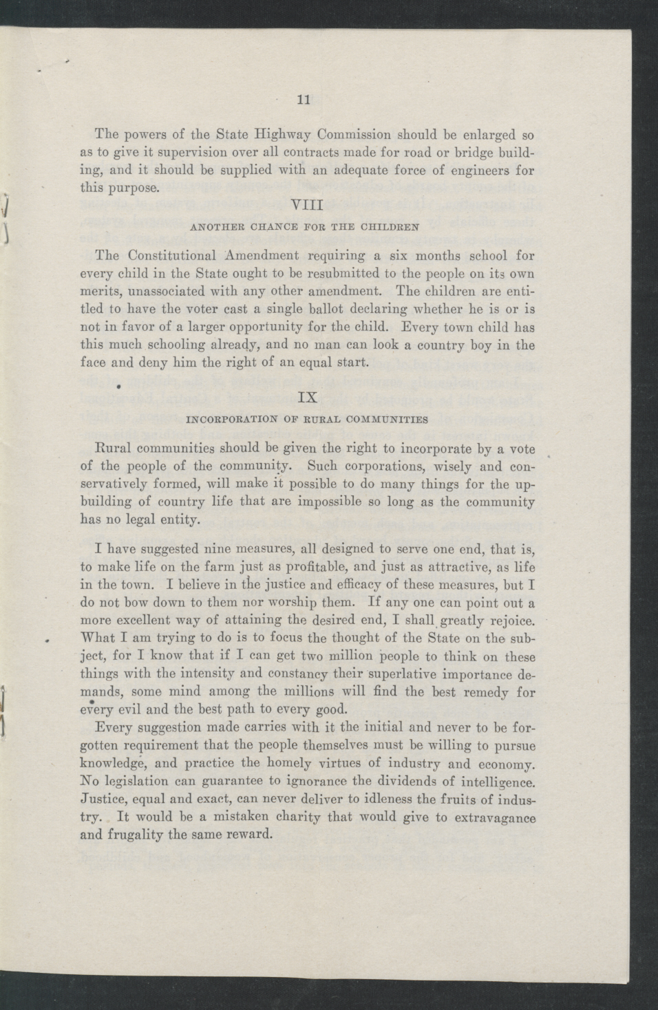 Inaugural Address of Governor Thomas W. Bickett to the General Assembly, January 11, 1917, page 9