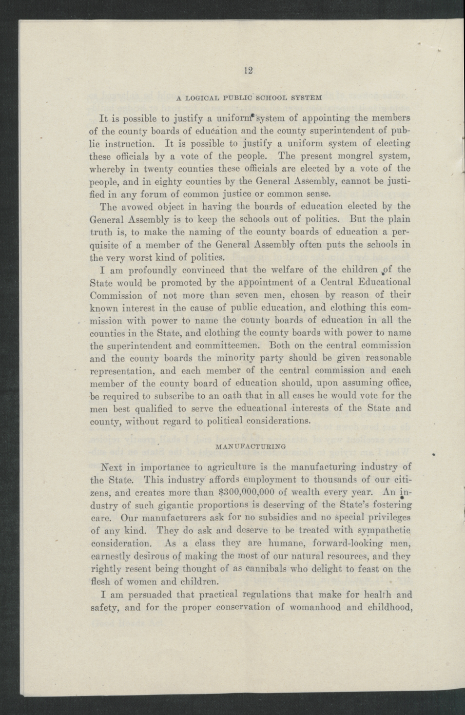 Inaugural Address of Governor Thomas W. Bickett to the General Assembly, January 11, 1917, page 10