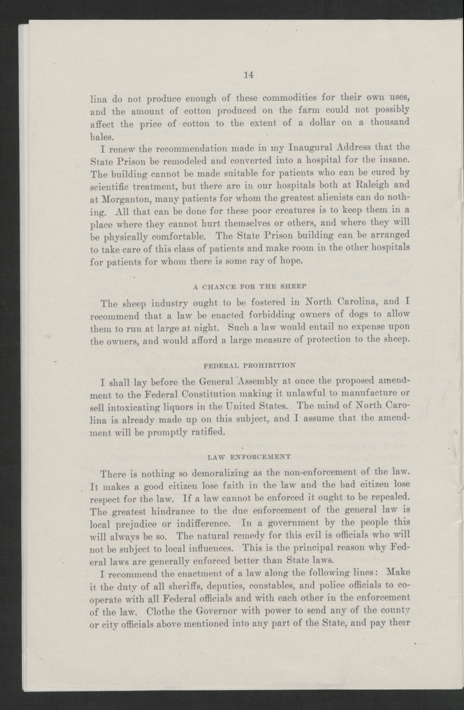Biennial Message of Governor Thomas W. Bickett to the General Assembly, January 9, 1919, page 12