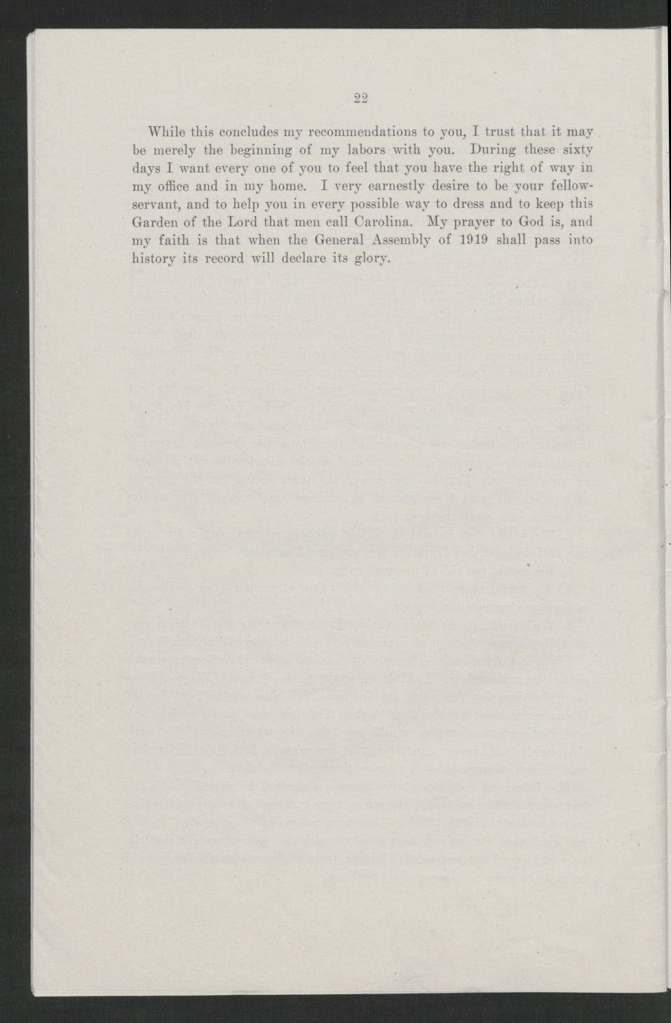 Biennial Message of Governor Thomas W. Bickett to the General Assembly, January 9, 1919, page 20