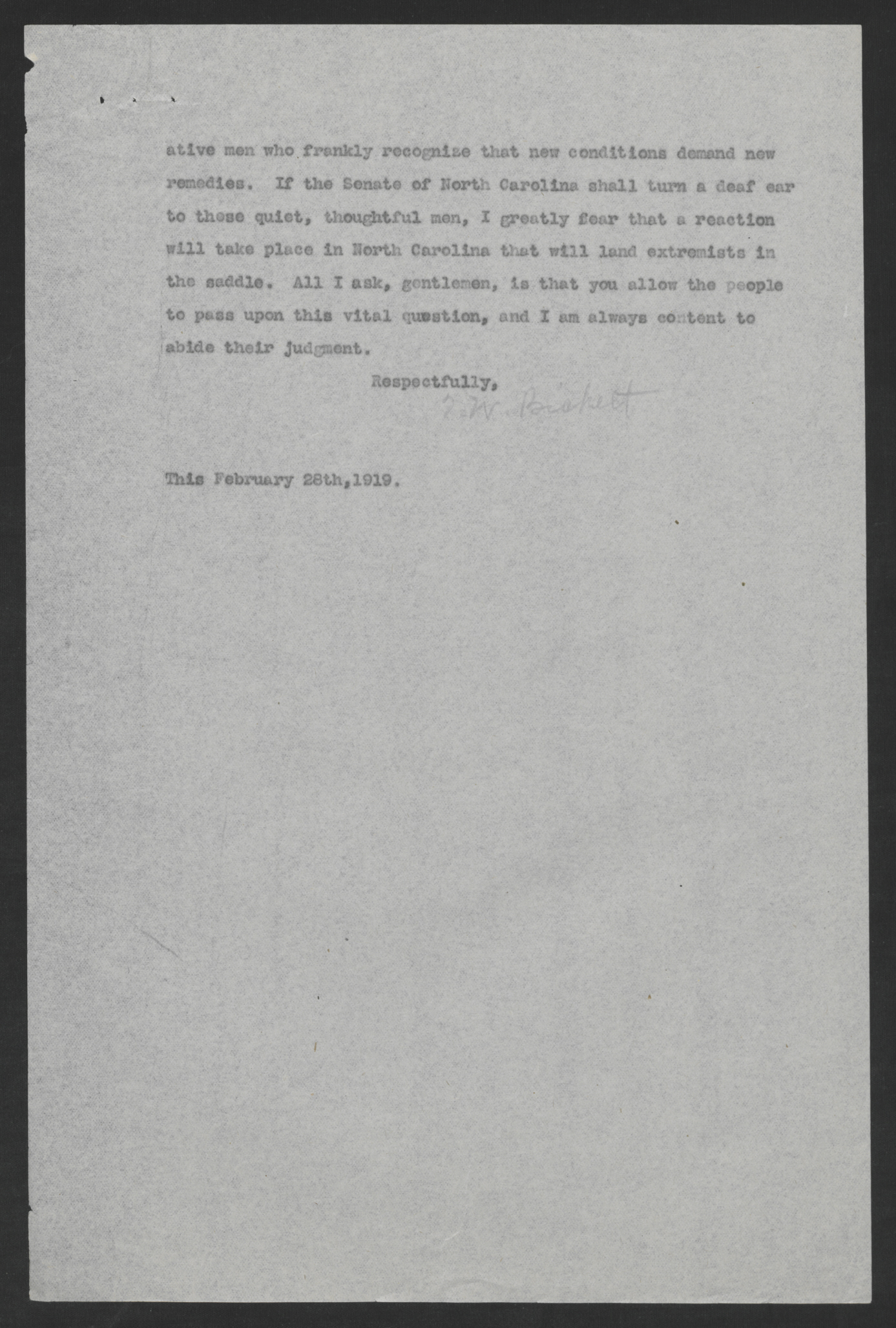 Special Message of Governor Thomas W. Bickett to the State Senate, February 28, 1919, page 3