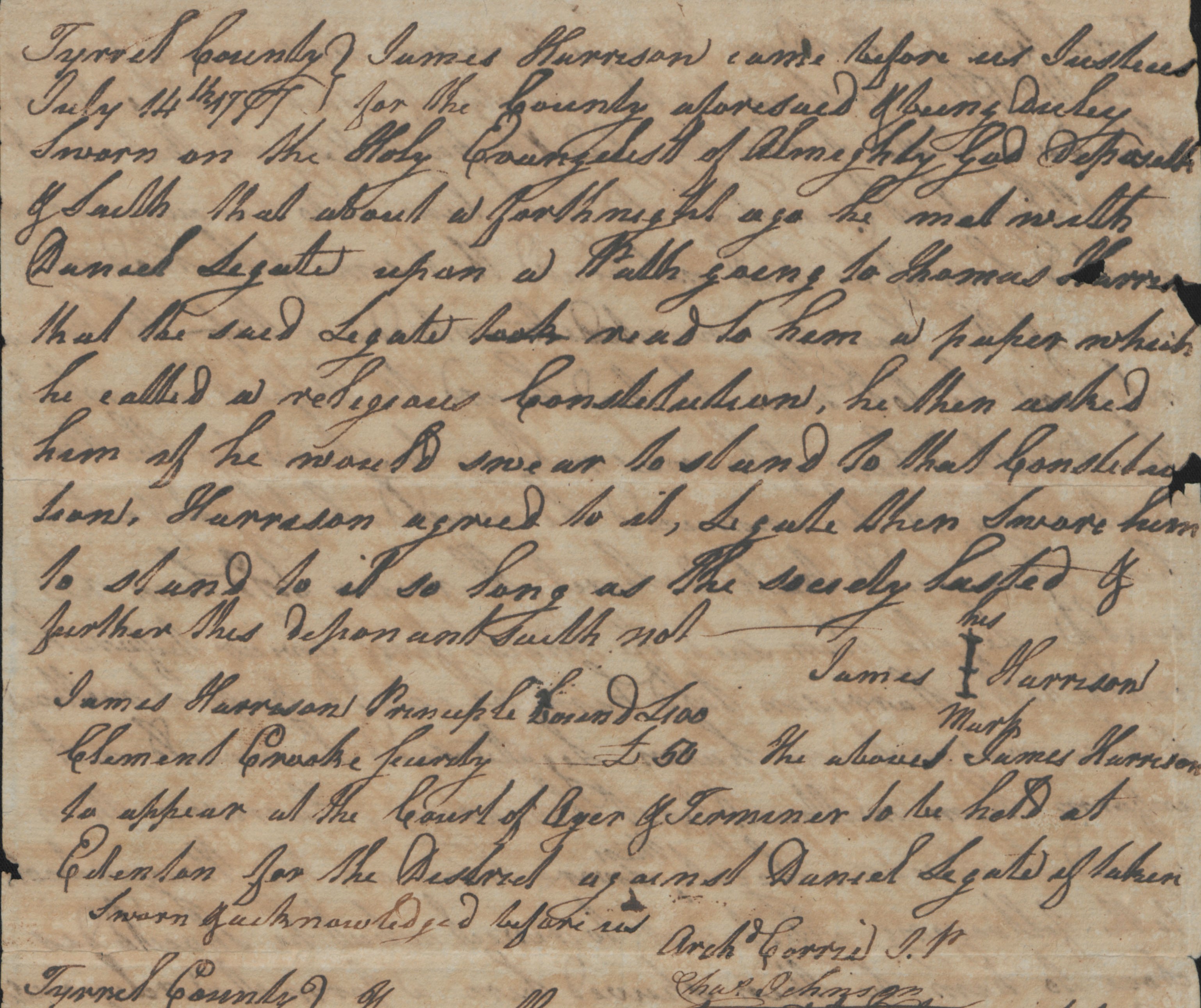 Deposition of James Harrison, 14 July 1777
