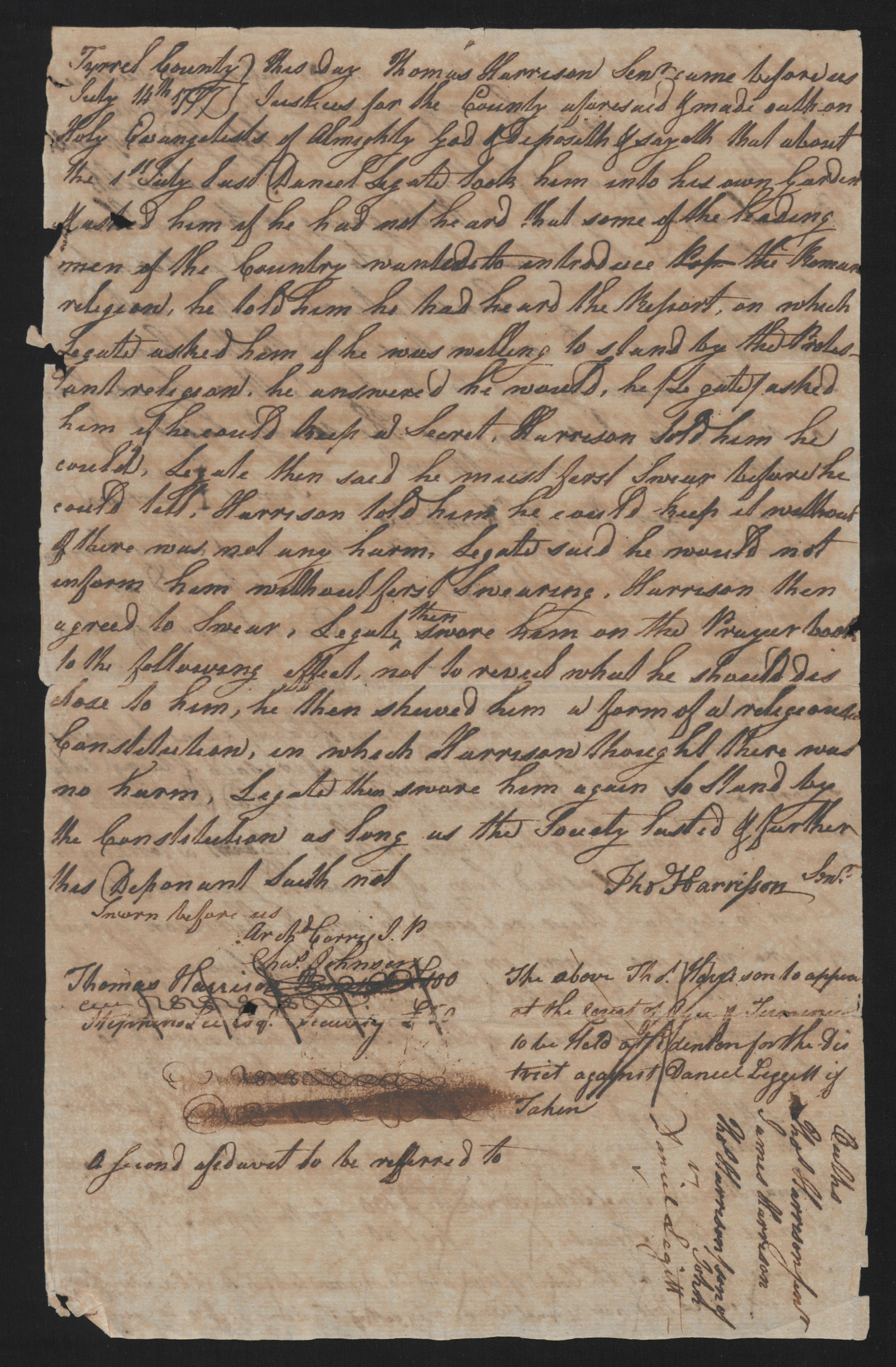 Deposition of Thomas Harrison Sr., 14 July 1777