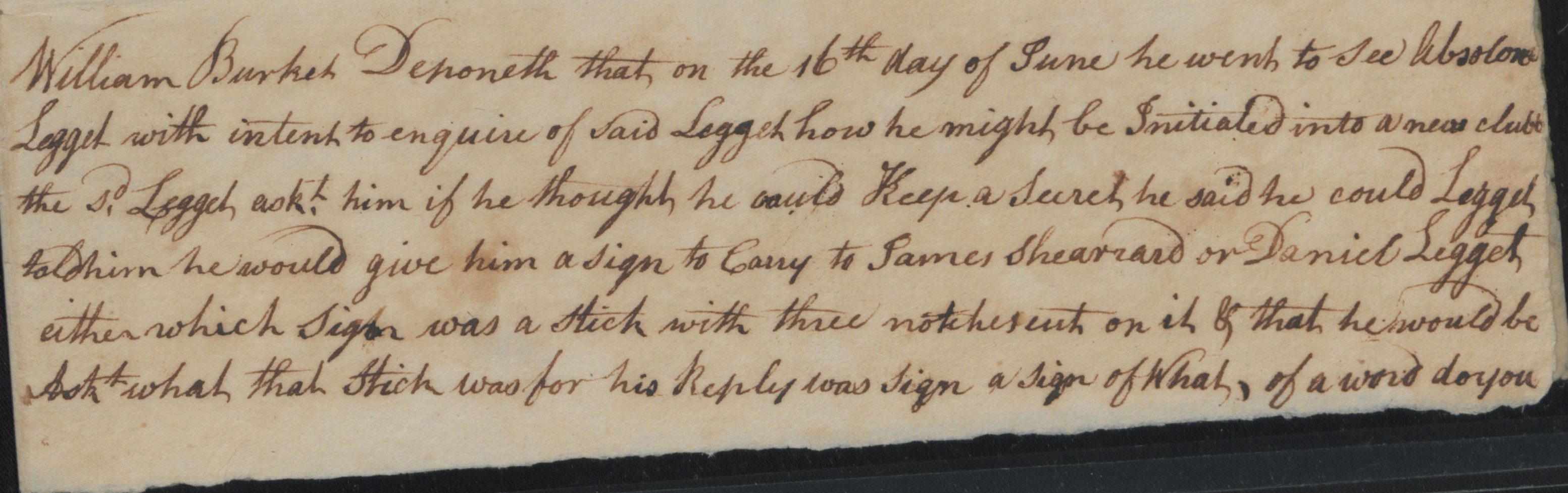 Deposition of William Burket, c1 July 1777, page 1